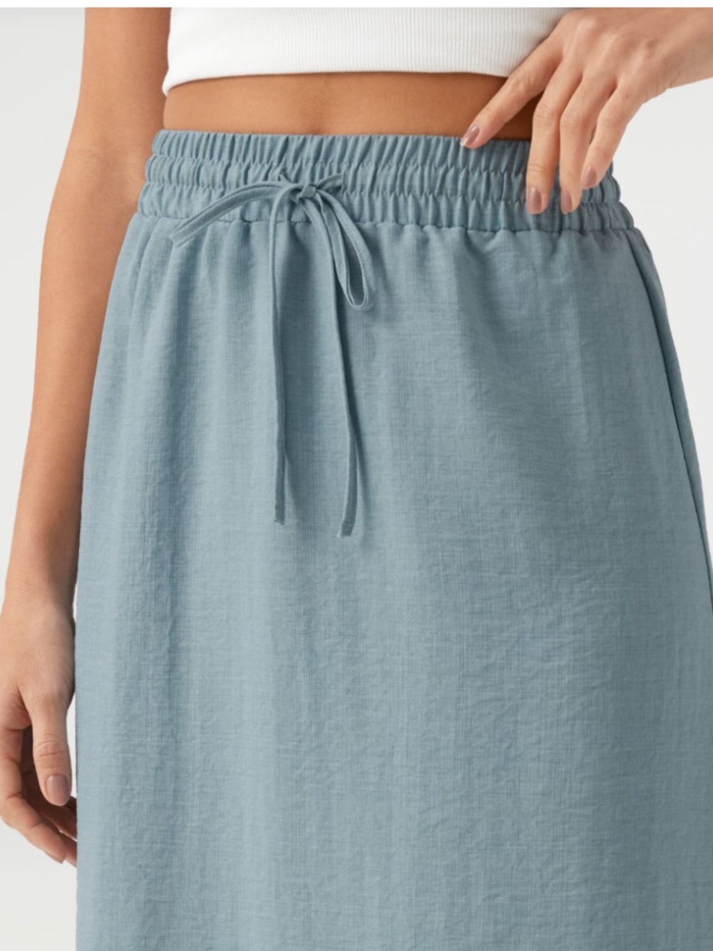 New Halara High Waisted Drawstring Maxi Linen-Feel Casual Skirt cyan blue large - Picture 4 of 5